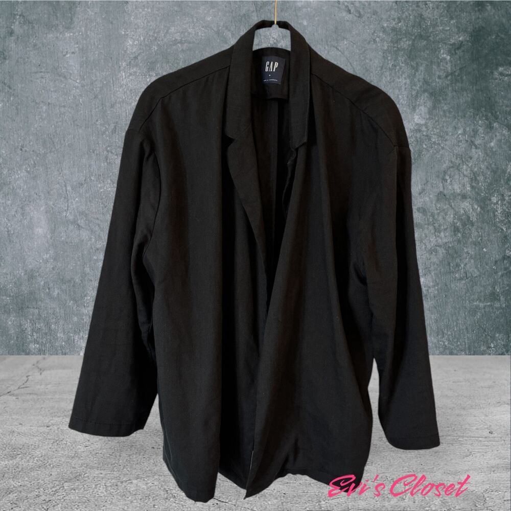 Gap Women's Blazer Jacket M Black Open Front Pockets Lightweight Linen Blend